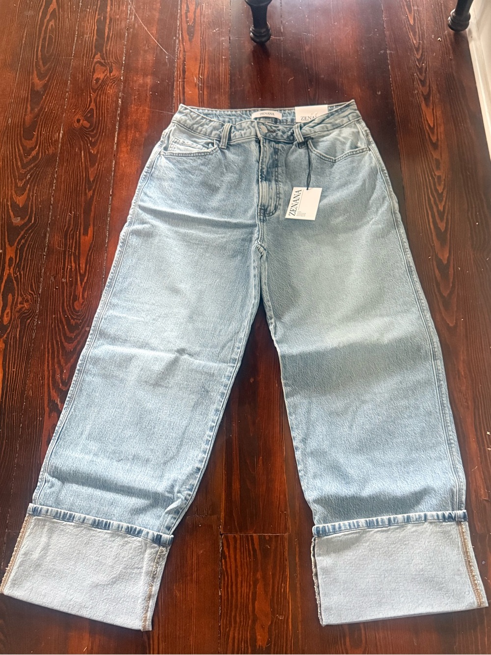 NWT Zenana High Rise Cuffed Wide Leg Jeans Light Wash DTP-9583LL Size 30
